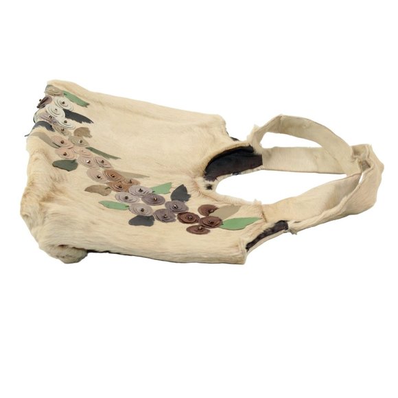 Handmade Cowhide Calf Hair Shoulder Lined Leather Embellished Purse Bag - Picture 4 of 14